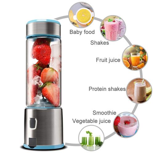  Smoothie Blender Standmixer, TTLIFE Tragbar Mixer 450ml 2 Deckel USB Rechargable 5100mAh Blender Glas mit 6 Edelstahlklingen, perfekt fuer Obstsafte, Milchshake und Babynahrung, FDA