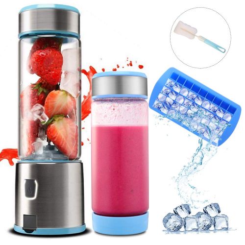  Smoothie Blender Standmixer, TTLIFE Tragbar Mixer 450ml 2 Deckel USB Rechargable 5100mAh Blender Glas mit 6 Edelstahlklingen, perfekt fuer Obstsafte, Milchshake und Babynahrung, FDA