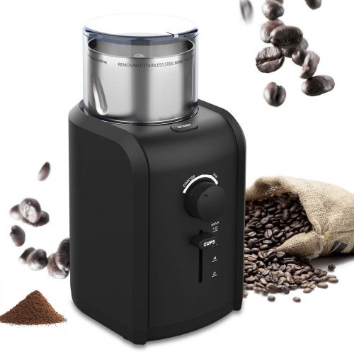  TTLIFE Kaffeemuehle Elektrisch 70g Fassungsvermoegen 5 Stufen-Mahlgrad, 2-12 Tassen Edelstahlmesser Coffee Grinder 200W fuer Kaffeebohnen Nuesse Gewuerze Getreide (schwarz)