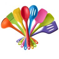 TTLIFE Rainbow Colored Dish Set/Silicone Spatula Utensil Kitchen Colorful 8 Pieces With Turner, Slotted spoon, Ladle, Spoon, Spoon Spatula, Spooula, Spatula, Basting brush for Cook