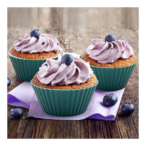  24 Pack Silicone Baking Cups Reusable Muffin Liners Non-Stick Cup Cake Molds Set Cupcake Silicone Liner Standard Size Silicone Cupcake Holder Silicon Cups for Baking Bpa Free (4 Colors)
