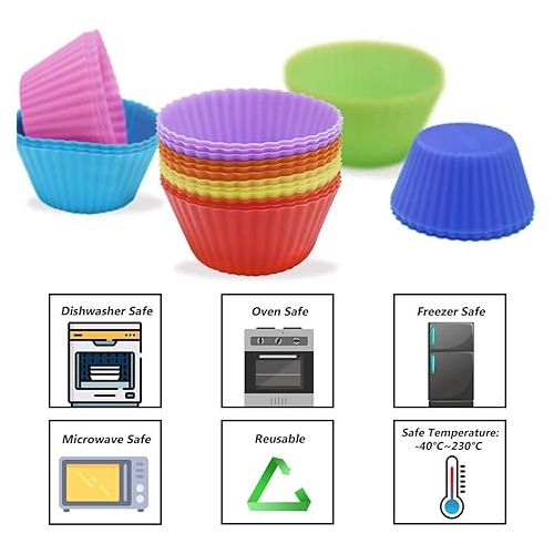  24 Pack Silicone Baking Cups Reusable Muffin Liners Non-Stick Cup Cake Molds Set Cupcake Silicone Liner Standard Size Silicone Cupcake Holder Reusable Cupcake Liners Christmas Gift (8 Rainbow Colors)