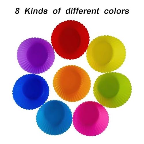  24 Pack Silicone Baking Cups Reusable Muffin Liners Non-Stick Cup Cake Molds Set Cupcake Silicone Liner Standard Size Silicone Cupcake Holder Reusable Cupcake Liners Christmas Gift (8 Rainbow Colors)