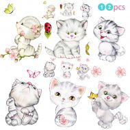 TTSAM 12PCS Beautiful Cat Stickers, 6PCS Bigger Stickers for Wall Toilet 6PCS Smaller Suitable for Mobile Phone...
