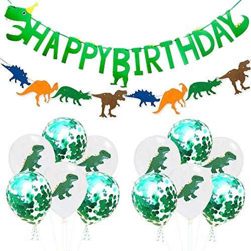  TTSAM Dinosaur Themed Happy Birthday Banner Party Decorations,Jurassic World Party Supplies Set for Kids Birthday Parties and Baby Shower Dino Birthday Colorful Felt Banner Latex Dinosau