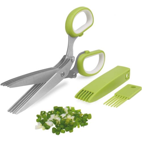  [아마존베스트]TTSAM Herb Cutter Scissors 5 Blade Scissors Kitchen Multipurpose Cutting Shear with 5 Stainless Steel Blades & Safety Cover & Cleaning Comb Cilantro Scissors Sharp Shredding Shears Chris