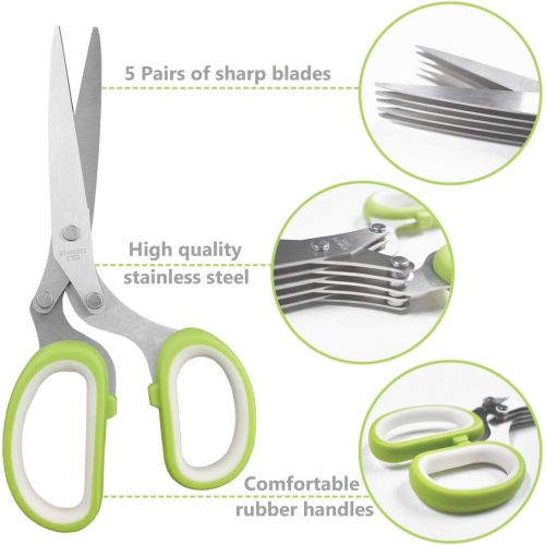  [아마존베스트]TTSAM Herb Cutter Scissors 5 Blade Scissors Kitchen Multipurpose Cutting Shear with 5 Stainless Steel Blades & Safety Cover & Cleaning Comb Cilantro Scissors Sharp Shredding Shears Chris