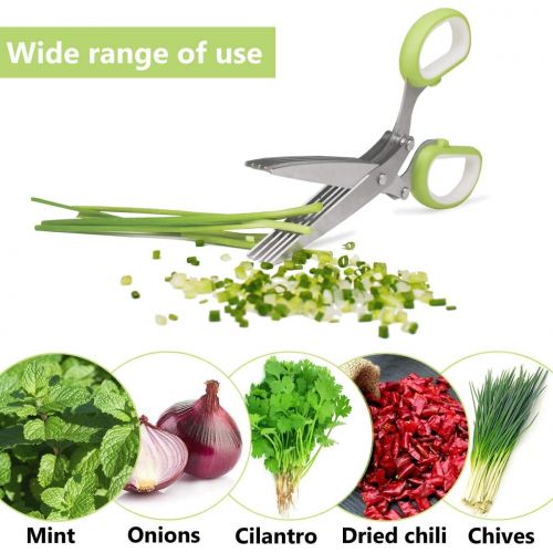  [아마존베스트]TTSAM Herb Cutter Scissors 5 Blade Scissors Kitchen Multipurpose Cutting Shear with 5 Stainless Steel Blades & Safety Cover & Cleaning Comb Cilantro Scissors Sharp Shredding Shears Chris