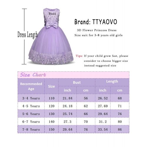  TTYAOVO Girls Lace Applique Dress Birthday Wedding Party Princess Prom Dresses