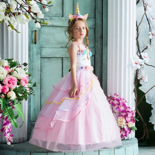  TTYAOVO Girls Embroidered Lace Princess Pageant Ball Gowns Wedding Party Dress