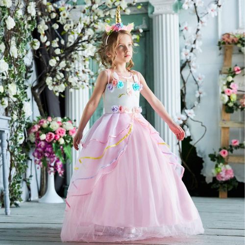  TTYAOVO Girls Unicorn Costume Dress Kids Pageant Flower Princess Party Dresses