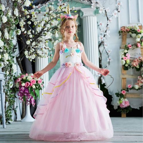  TTYAOVO Girls Unicorn Costume Dress Kids Pageant Flower Princess Party Dresses