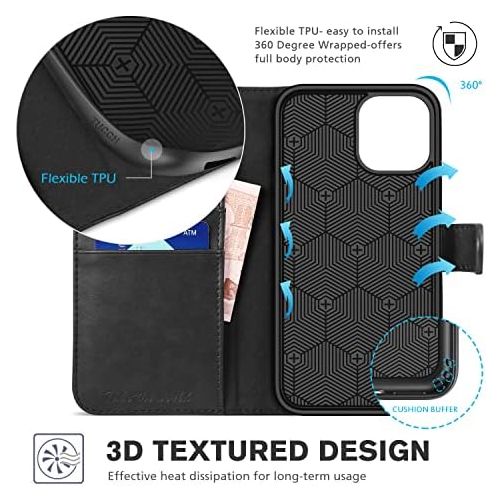  [아마존베스트]TUCCH Wallet Case for iPhone 12 Pro/iPhone 12 5G, RFID Blocking Card Slot Stand [Shockproof TPU Interior Case] PU Leather Magnetic Protect Flip Cover Compatible with iPhone 12/12 P