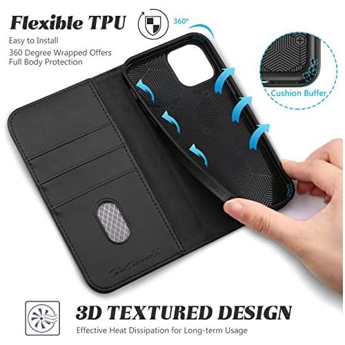  [아마존베스트]TUCCH Wallet Case for iPhone 12 Pro/iPhone 12 5G, Premium PU Leather Flip Folio Cover with Card Slot, Stand Book Design [Shockproof TPU Interior Case] Compatible with iPhone 12/12