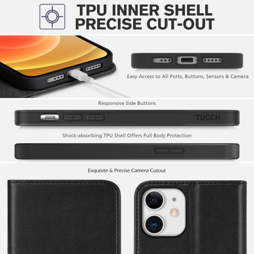  [아마존베스트]TUCCH Wallet Case for iPhone 12 Pro/iPhone 12 5G, Premium PU Leather Flip Folio Cover with Card Slot, Stand Book Design [Shockproof TPU Interior Case] Compatible with iPhone 12/12