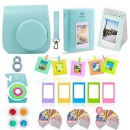 TUDAK Fujifilm Instax Mini 9 Camera Accessories Bundle, ICE Blue 11 PC Fuji Kit Includes: Mini Case + Strap, 2 Albums, 4 Color Filters, Selfie Lens, Hanging + Creative Frames, Stickers,