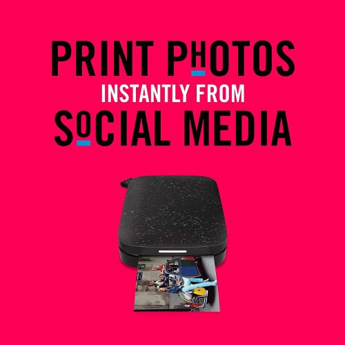  [아마존베스트]TUDAK HP Sprocket Photo Printer (2nd Edition) Instantly Print Social Media Photos on 2x3 Sticky-Backed Paper (Black) + Photo Paper (50 Sheets) + USB Cable + 60 Decorative Stick-On Border