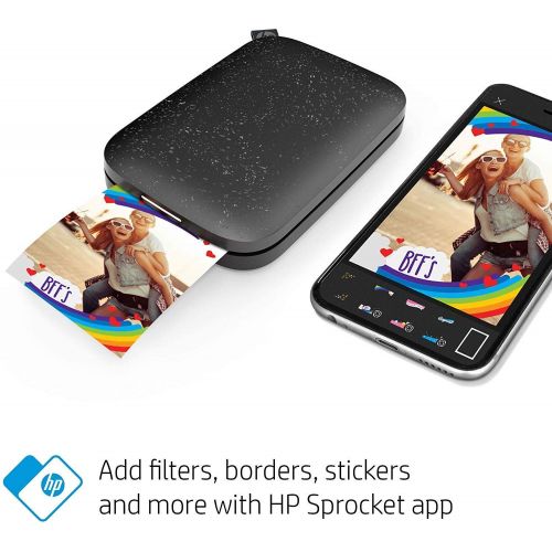  [아마존베스트]TUDAK HP Sprocket Photo Printer (2nd Edition) Instantly Print Social Media Photos on 2x3 Sticky-Backed Paper (Black) + Photo Paper (50 Sheets) + USB Cable + 60 Decorative Stick-On Border