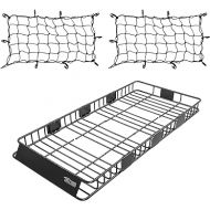 TUFFIOM 250lbs 84 x 39 x 6 inch Roof Top Cargo Carrier Basket w/Extension & 2 Nets, Heavy Duty Rooftop Luggage Holder Steel Rack with 3 Sizes for SUV Car Truck Van Travel Camping