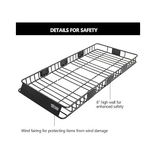  TUFFIOM 250lbs 84 x 39 x 6 inch Roof Top Cargo Carrier Basket w/Extension & 2 Nets, Heavy Duty Rooftop Luggage Holder Steel Rack with 3 Sizes for SUV Car Truck Van Travel Camping