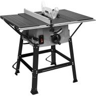 TUFFIOM 10inch Table Saw w/Port for Connecting Dust Collector, Portable Benchtop Table Saw w/ 60T Blade, Stand & Push Stick, 5000RPM, Adjustable Blade Height, 90°Cross Cut & 0-45°Bevel Cut, Gray