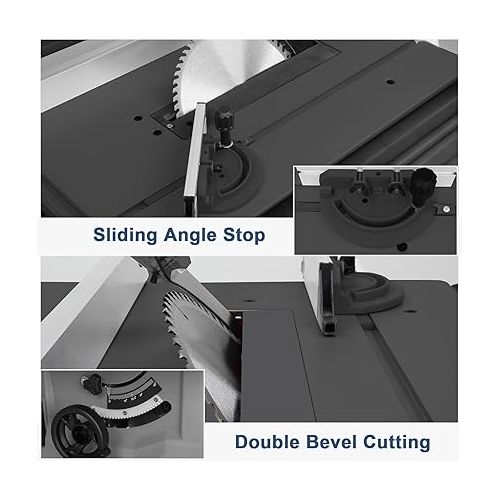  TUFFIOM 10inch Table Saw w/Port for Connecting Dust Collector, Portable Benchtop Table Saw w/ 60T Blade, Stand & Push Stick, 5000RPM, Adjustable Blade Height, 90°Cross Cut & 0-45°Bevel Cut, Gray