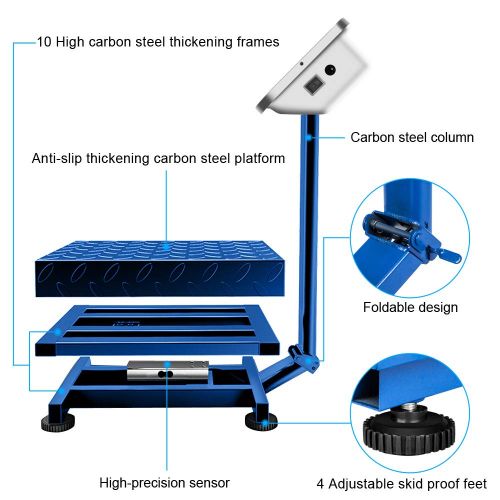  [아마존베스트]TUFFIOM 660lbs Weight Electronic Platform Scale,Digital Floor Heavy Duty Folding Scales,Stainless Steel High-Definition LCD Display,Perfect for Luggage Shipping Mailing Package Pri