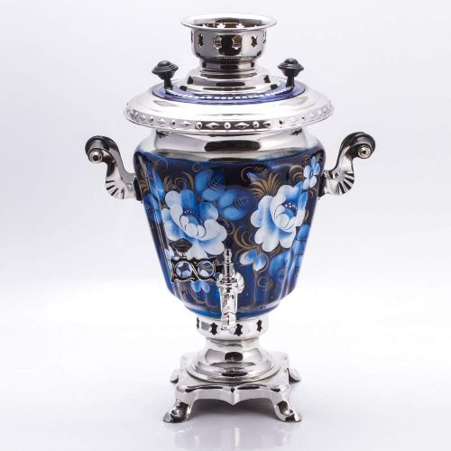  TULA Zhostovo On Blue Electric Samovar Set with Tray & Teapot Russian Samovar