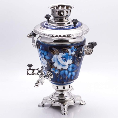  TULA Zhostovo On Blue Electric Samovar Set with Tray & Teapot Russian Samovar