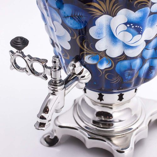  TULA Zhostovo On Blue Electric Samovar Set with Tray & Teapot Russian Samovar