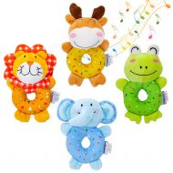 TUMAMA Baby Toys for 3, 6, 9, 12 Months Newborn, Soft Cute Stuffed Animal Rattles for Baby and Infant Developmental Hand Grip , 4 PCS