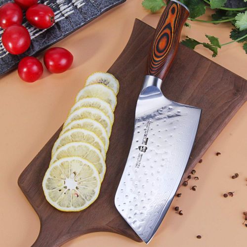  [아마존 핫딜]  [아마존핫딜]TUO Cutlery Cleaver Knife - Japanese AUS-10 Damascus Steel Hammered Finish - Chinese Chefs Knife For Meat And Vegetable With Ergonomic Pakkawood Handle - 7 - Fiery Phoenix Series