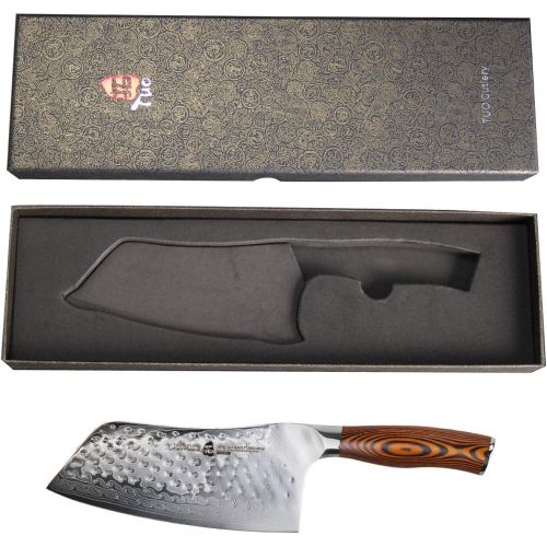  [아마존 핫딜]  [아마존핫딜]TUO Cutlery Cleaver Knife - Japanese AUS-10 Damascus Steel Hammered Finish - Chinese Chefs Knife For Meat And Vegetable With Ergonomic Pakkawood Handle - 7 - Fiery Phoenix Series