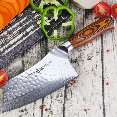  [아마존 핫딜]  [아마존핫딜]TUO Cutlery Cleaver Knife - Japanese AUS-10 Damascus Steel Hammered Finish - Chinese Chefs Knife For Meat And Vegetable With Ergonomic Pakkawood Handle - 7 - Fiery Phoenix Series