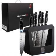 TUO Knife Set - Kitchen Knife Set with Wooden Block 7 pieces - G10 Full Tang Ergonomic Handle - BLACK HAWK S SERIES with Gift Box