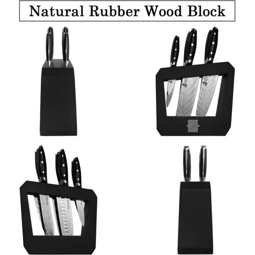  TUO Knife Set - Kitchen Knife Set with Wooden Block 7 pieces - G10 Full Tang Ergonomic Handle - BLACK HAWK S SERIES with Gift Box