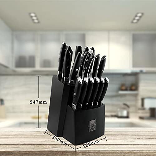  TUO Knife Block Set - 17 PCS Kitchen Knife Set with Wooden Block, Honing Steel and Shears - German X50CrMoV15 Steel with Full Tang Pakkawood Handle - FALCON SERIES with Gift Box, B