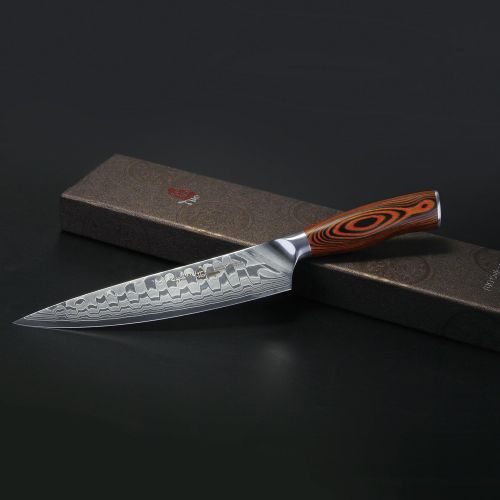  TUO Damascus Chefs Knife - Kitchen Knives - Japanese AUS10 HC 67 Layers Steel with Dragon Pattern - Ergonomic Pakkawood Handle - 8 - Fiery Phoenix Series Including Gift Box