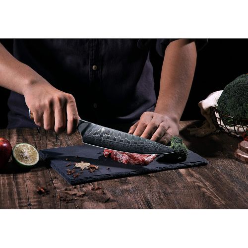  TUO Damascus Chefs Knife - Kitchen Knives - Japanese AUS10 HC 67 Layers Steel with Dragon Pattern - Ergonomic Pakkawood Handle - 8 - Fiery Phoenix Series Including Gift Box