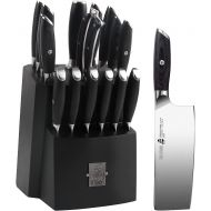 TUO Vegetable Cleaver 7 inch & Kitchen Knife Set 17 pcs - Chinese Cleaver Chef Knife - German HC Steel with Pakkawood Handle - FALCON SERIES Gift Box Included