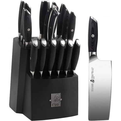  TUO Vegetable Cleaver 7 inch & Kitchen Knife Set 17 pcs - Chinese Cleaver Chef Knife - German HC Steel with Pakkawood Handle - FALCON SERIES Gift Box Included