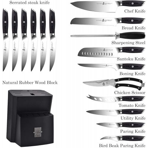  TUO Vegetable Cleaver 7 inch & Kitchen Knife Set 17 pcs - Chinese Cleaver Chef Knife - German HC Steel with Pakkawood Handle - FALCON SERIES Gift Box Included