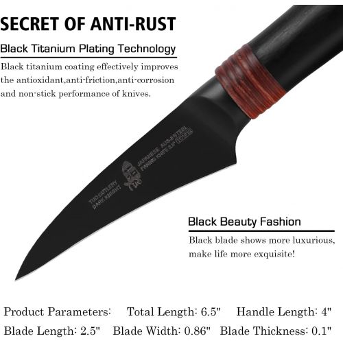  TUO Bird Beak Paring Knife 2.5 - HC Japanese AUS-8 Stainless Steel - Ergonomic Pakkawood Handle with Sheath & Gift Box - Small Tourne Knife Razor Sharp Rust Resistant - Dark Knight