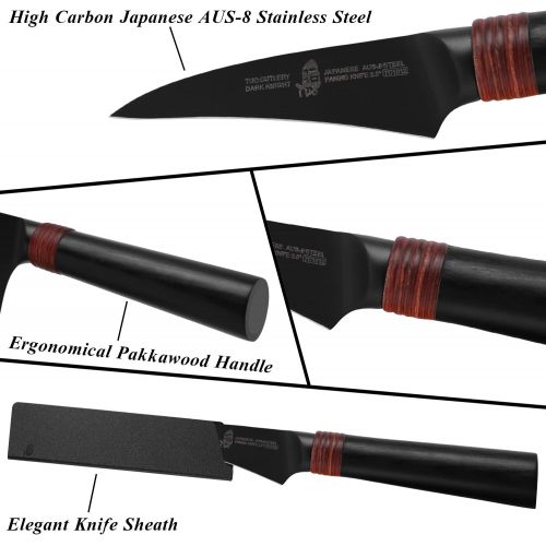  TUO Bird Beak Paring Knife 2.5 - HC Japanese AUS-8 Stainless Steel - Ergonomic Pakkawood Handle with Sheath & Gift Box - Small Tourne Knife Razor Sharp Rust Resistant - Dark Knight