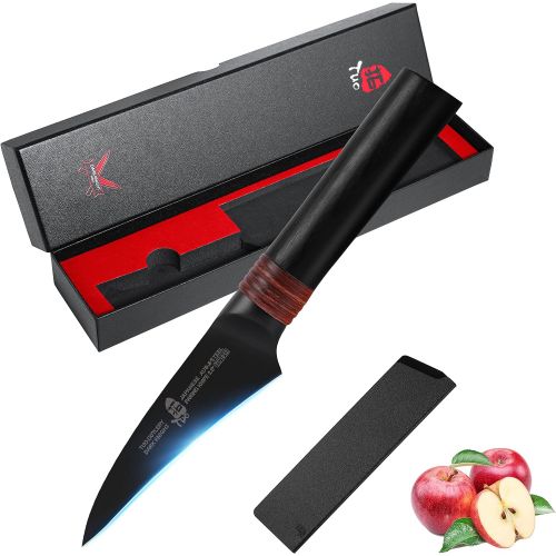  TUO Bird Beak Paring Knife 2.5 - HC Japanese AUS-8 Stainless Steel - Ergonomic Pakkawood Handle with Sheath & Gift Box - Small Tourne Knife Razor Sharp Rust Resistant - Dark Knight