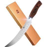 TUO Butcher Knife 8 inch - Granton Edge Butchers Breaking Cimitar Knife Meat Cleaver Chopper Slicing Knives Carver - German HC Steel Full Tang Pakkawood Handle - Fiery Series Gift