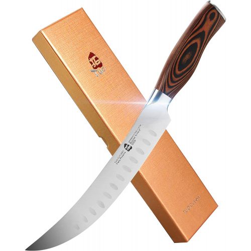  TUO Butcher Knife 8 inch - Granton Edge Butchers Breaking Cimitar Knife Meat Cleaver Chopper Slicing Knives Carver - German HC Steel Full Tang Pakkawood Handle - Fiery Series Gift