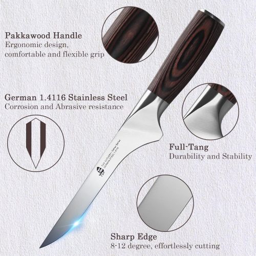  TUO Boning Knife 6 inch - Flexible Fillet Knives Profession Kitchen knives fillet fish chicken bones - German HC Stainless Steel - Ergonomic Pakkawood Handle - Osprey Series with G