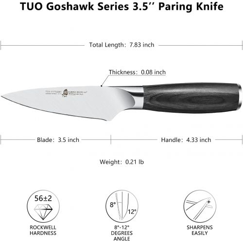  TUO 3.5 inch Paring Knife, Peeling Fruit Knife Small Kitchen Knife, Premium German High-Carbon Super Steel, Ergonomic Pakkawood Handle with Box, Goshawk Series