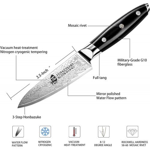  TUO Paring Knife - Peeling Knife?Ultra Sharp 3.5-inch - Small Kitchen Knives High?Carbon?Stainless?Steel?- Kitchen Utility Knife with G10 Full Tang Handle - Black Hawk-S Knive